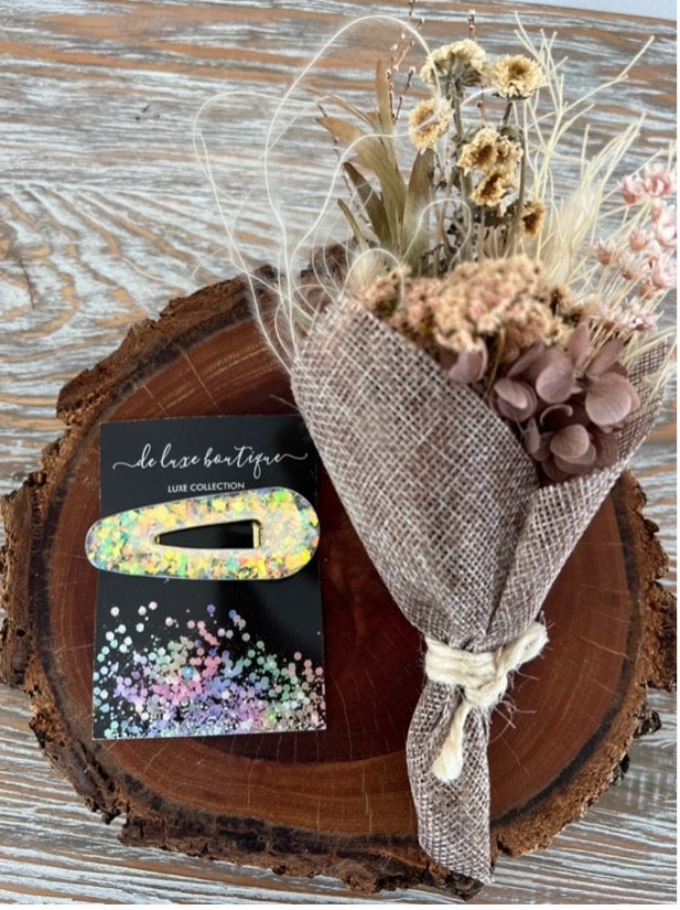 Resin Hair Clip - Clear With Gold Flake