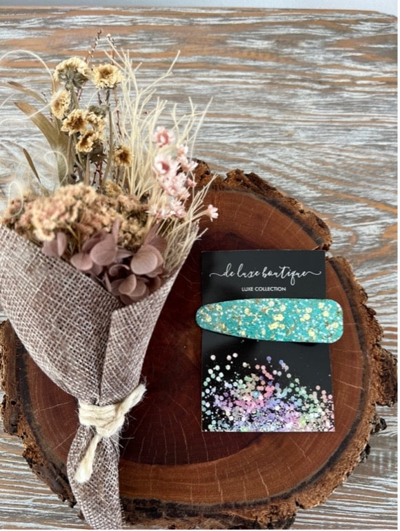 Resin Hair Clip - Green With Gold Flakes