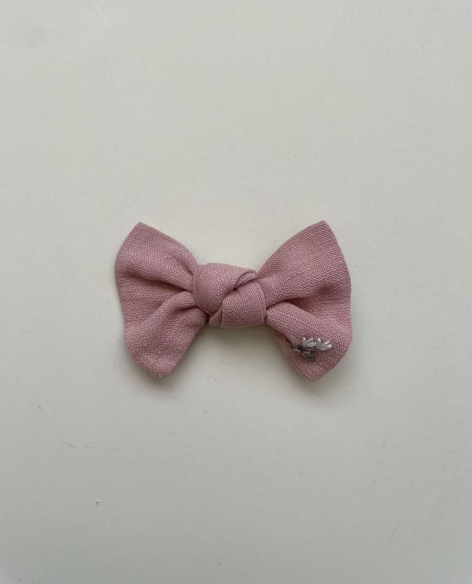 Petite Embroidered Bow - Cloud Pink