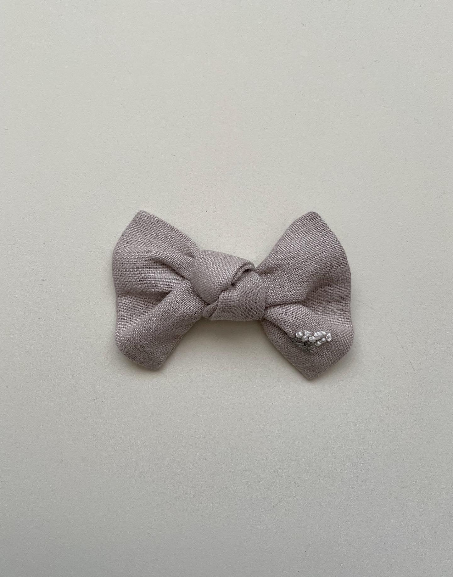 Petite Embroidered Bow - Frosted Almond