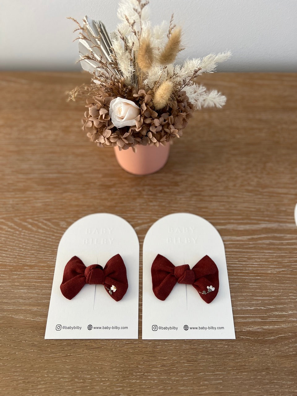 Petite Embroidered Bow - Burnt Henna