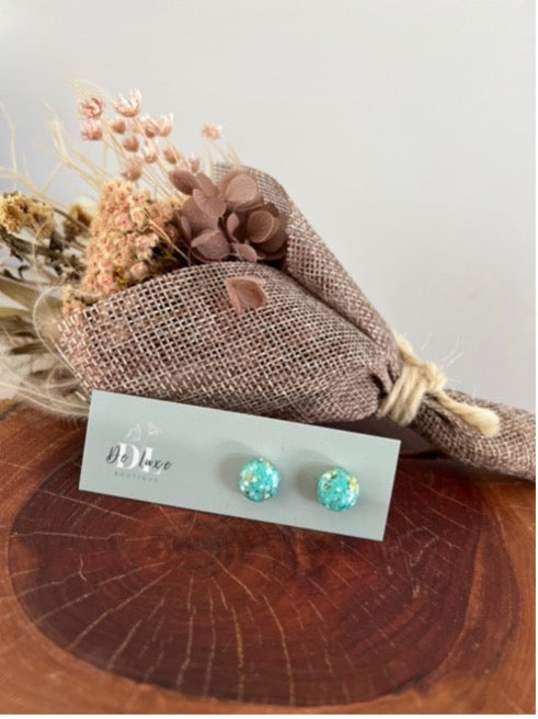 Resin Dome Stud - Green and Gold Glitter (10mm)