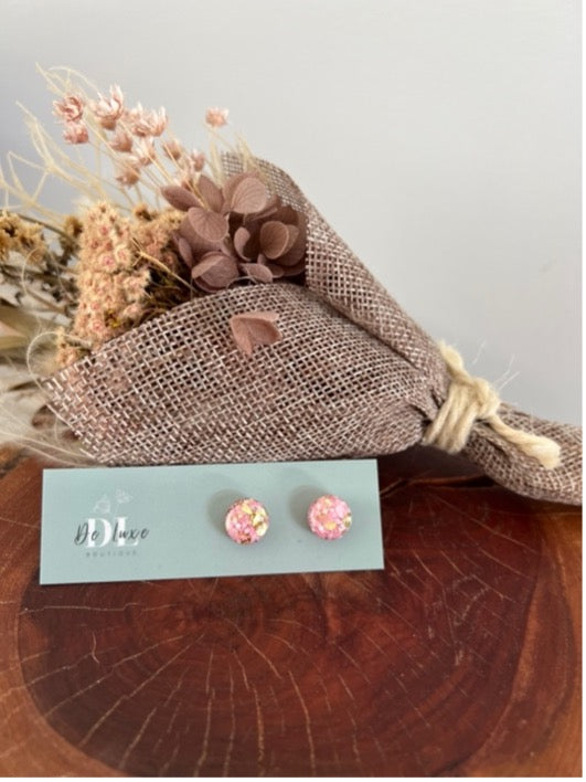 Resin Dome Stud - Pink and Gold Glitter (10mm)