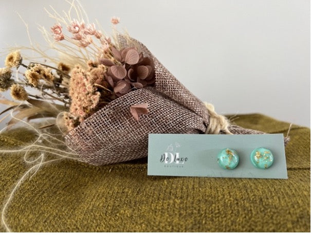 Resin Dome Stud - Green With Gold Flake (12mm)