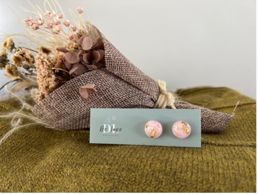 Resin Dome Stud - Pink With Gold Flake (12mm)