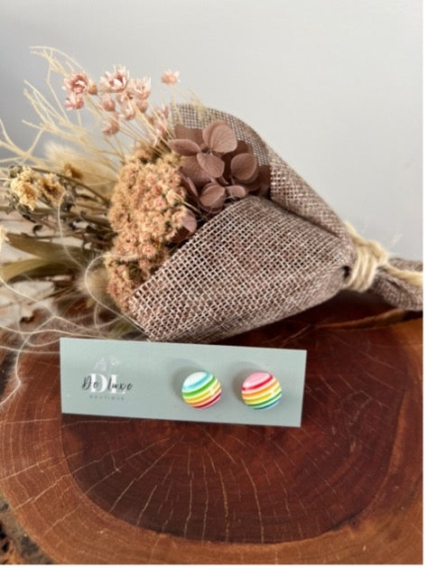 Resin Dome Stud - Rainbow Stripe (12mm)