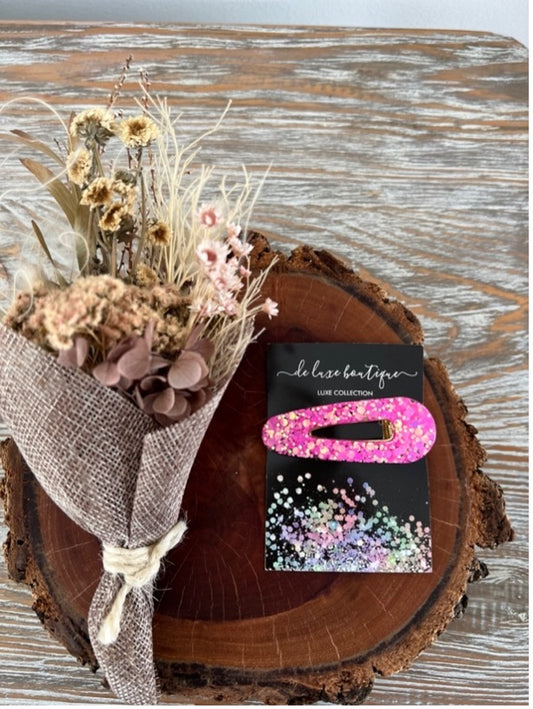 Resin Hair Clip - Pink With Glitter