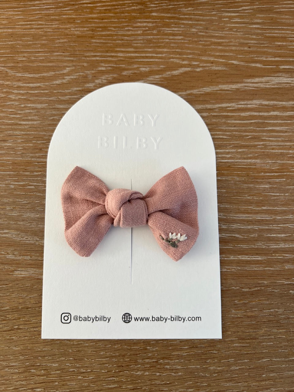 Petite Embroidered Bow - Cloud Pink