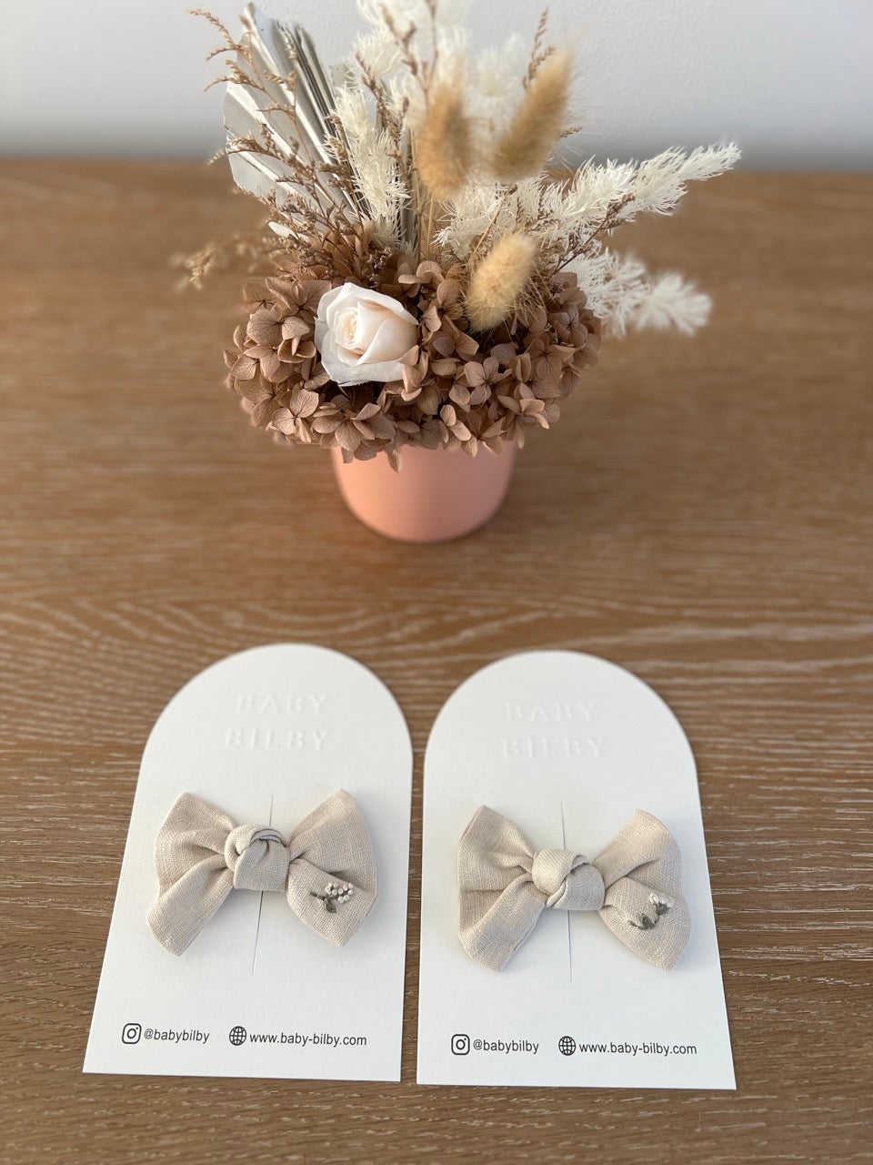Petite Embroidered Bow - Natural