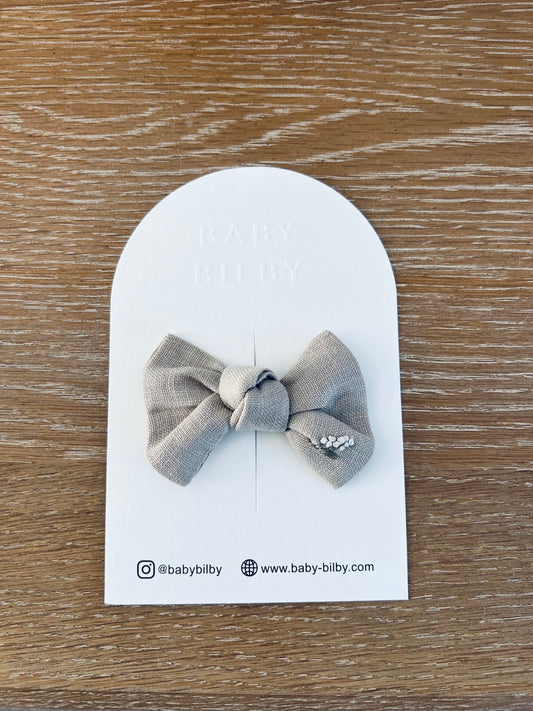 Petite Embroidered Bow - Frosted Almond