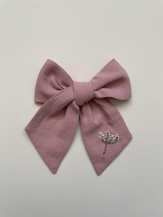 Traditional Embroidered Bow - Cloud Pink